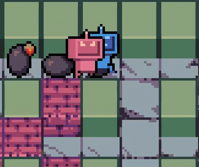 Players, bombs and tiles being drawn on top of each other